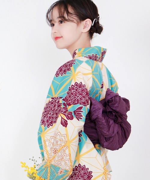 浴衣 簡単着付け セパレート 浴衣 女の子 2点セット( セパレート浴衣 + 帯 ) キッズ 子供 女の子の画像