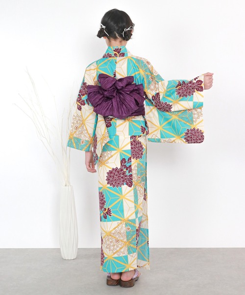 浴衣 簡単着付け セパレート 浴衣 女の子 2点セット( セパレート浴衣 + 帯 ) キッズ 子供 女の子の画像