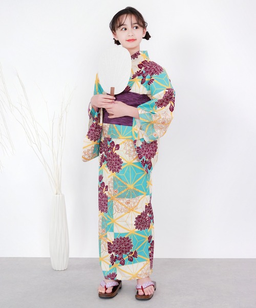 浴衣 簡単着付け セパレート 浴衣 女の子 2点セット( セパレート浴衣 + 帯 ) キッズ 子供 女の子の画像
