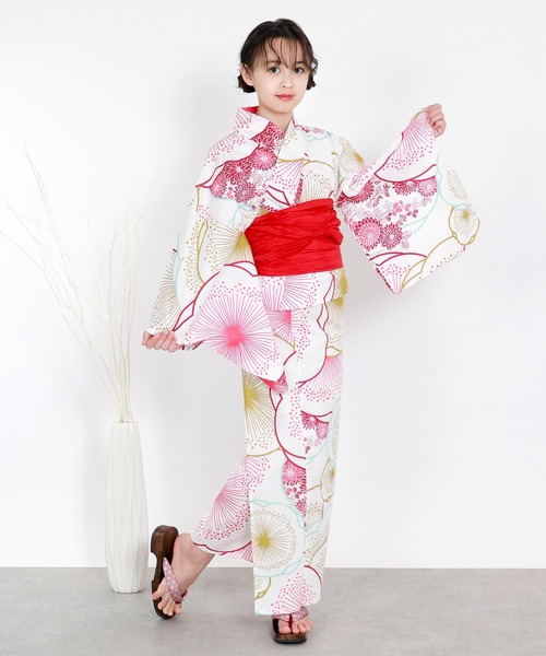 浴衣 簡単着付け セパレート 浴衣 女の子 2点セット( セパレート浴衣 + 帯 ) キッズ 子供 女の子の画像
