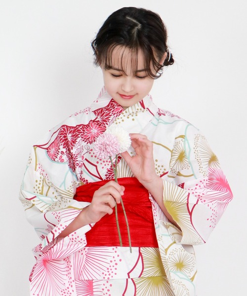 浴衣 簡単着付け セパレート 浴衣 女の子 2点セット( セパレート浴衣 + 帯 ) キッズ 子供 女の子の画像