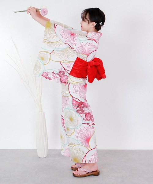 浴衣 簡単着付け セパレート 浴衣 女の子 2点セット( セパレート浴衣 + 帯 ) キッズ 子供 女の子の画像