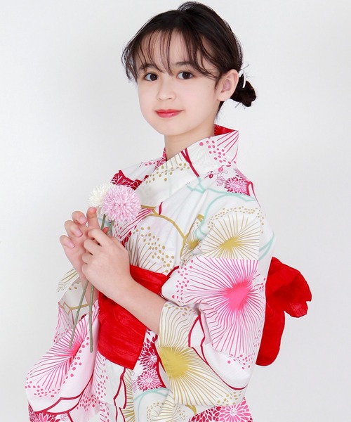浴衣 簡単着付け セパレート 浴衣 女の子 2点セット( セパレート浴衣 + 帯 ) キッズ 子供 女の子の画像