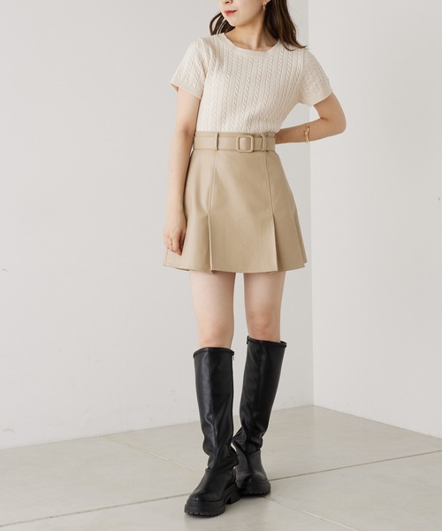 Chico スカート ベルト付きレザープリーツミニスカート