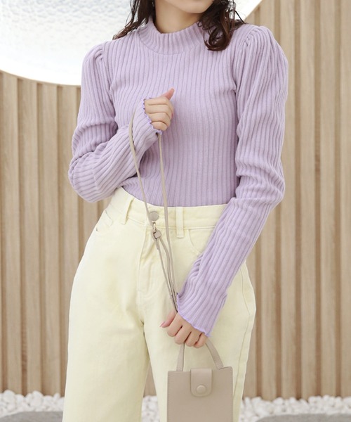 ニット セーター パフスリーブリブニット レディース Isn't She？ ニット セーター パフスリーブリブニット