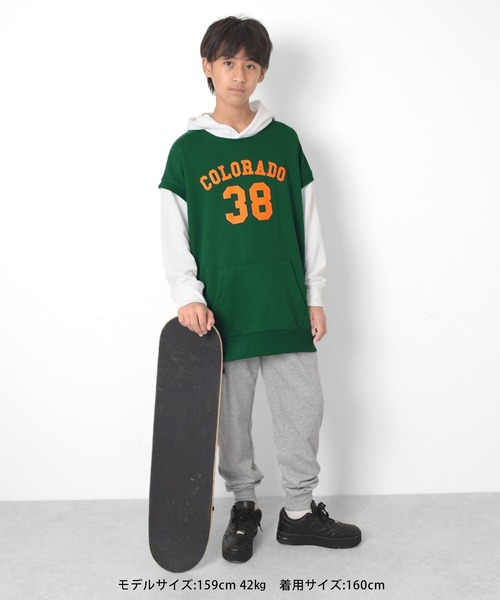 GLAZOS（グラソス） パーカー 前ロゴプリント・ベストレイヤード風