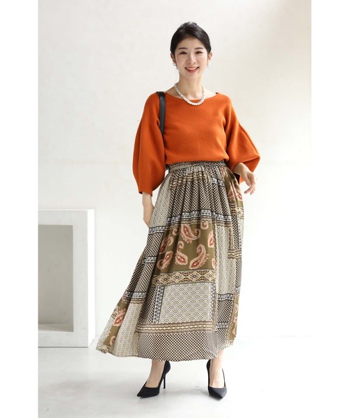 cawaii スカート エレガントなスカーフを仕立てたロングスカート  