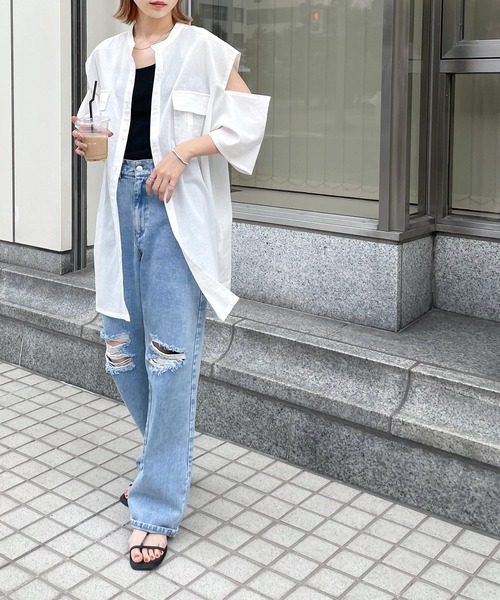 ☆未使用極美品☆MORABITO ノーカラーリラックスホワイトブラウス 白シャツ m235112bl0-thumbnail.jpg