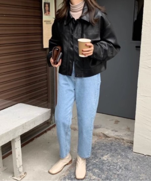 sorule ブルゾン アウター フェイクレザーショートジャケット