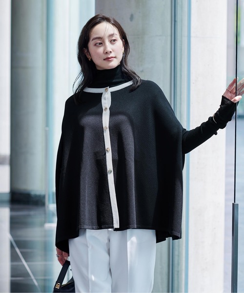 【極美品】ユナイテッドアローズ ケープ 金ボタン カーディガン 黒 UNITED ARROWS（ユナイテッドアローズ）の「ケープ カーディガン