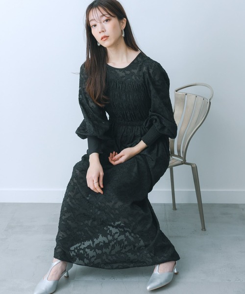 HEYUMM ワンピース ウエストマークシャーリングワンピース