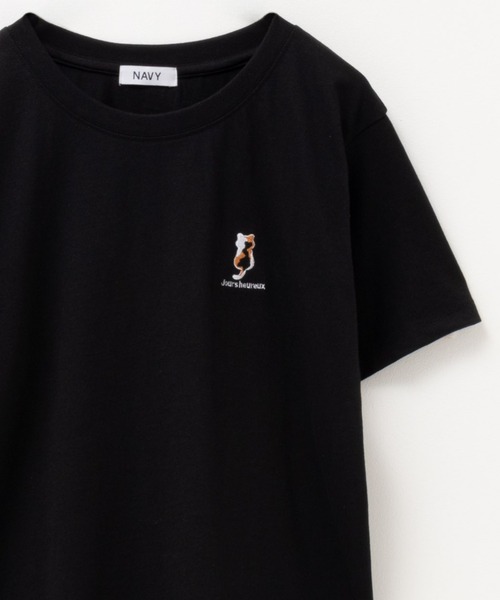 NAVY tシャツ ワンポイントネコ刺繍Tシャツ レディース : ZOZOTOWN