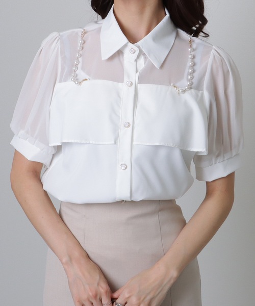 Lace Ladies ブラウス シャツ パールライン フロント フリル