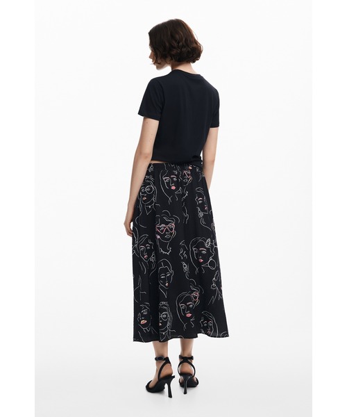 Desigual スカート NANNING フェイスラインアートプリント