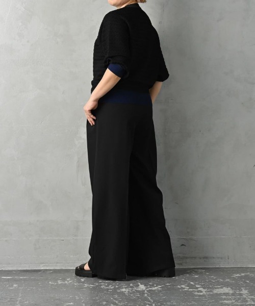ニット セーター 「BLK001」透かし編みバイカラー半袖カーディガン レディース SERACE】Oversize openwork short sleeve mesh cardigan