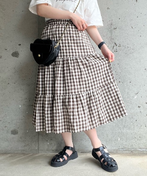 スカート フレンチガーリーチェックティアードスカート : ZOZOTOWN