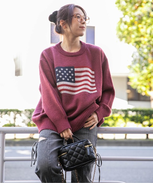 【めく】【USA古着】　ハロウィン　セーター　レディース　ビッグシルエット ニット セーター 「USAフラッグ×オーバーシルエット」レディース 主役