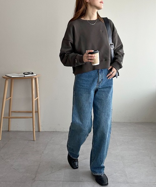 tシャツ 「新色追加/WEB限定」袖ロゴ刺繍ショートスウェット レディース Discoat tシャツ 「新色追加/WEB限定」袖ロゴ刺繍ショート