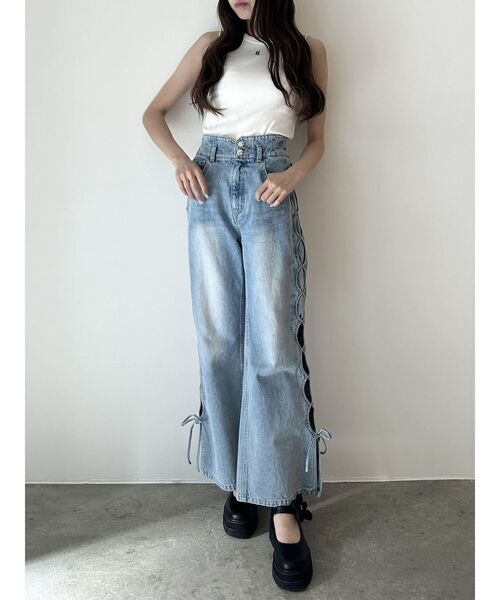 カルナムール　BACK RIBBON DENIM PT/バックリボンデニムパンツ セール】BACK RIBBON DENIM PT/バックリボンデニムパンツ（デニム