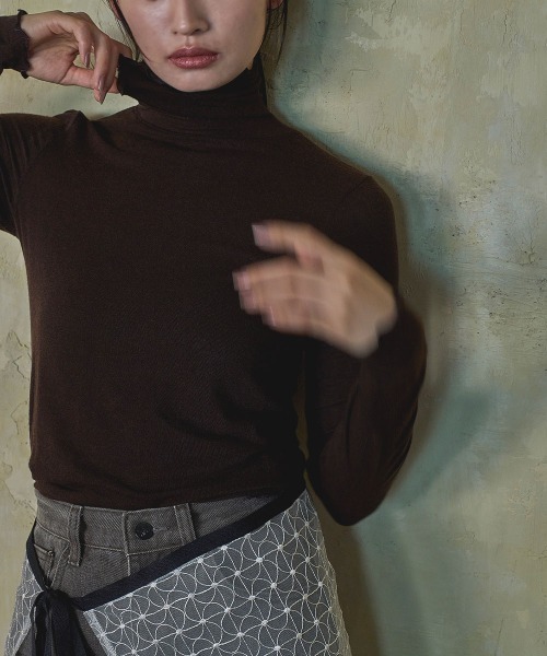 ニット セーター SHEER TURTLE KNIT(24AW) レディース cawaii ニット セーター 美しく透ける肩レースのタートルネック