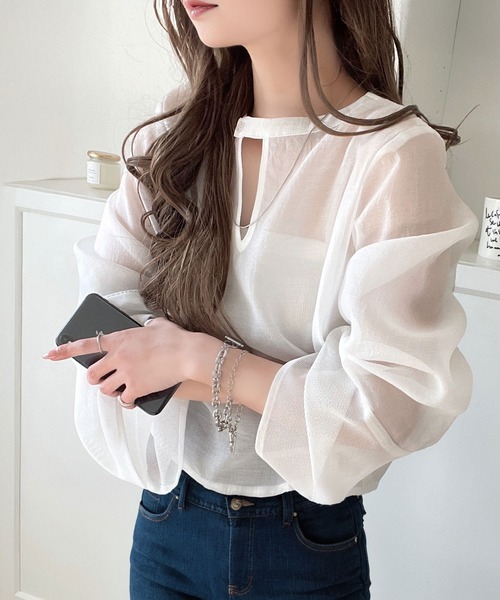 ブラウス シャツ メッシュ切替オーバーシャツ レディース classicalelf ブラウス シャツ 袖口メッシュが抜け感前後2WAY