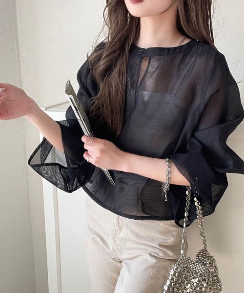 ブラウス シャツ メッシュ切替オーバーシャツ レディース classicalelf ブラウス シャツ 袖口メッシュが抜け感前後2WAY