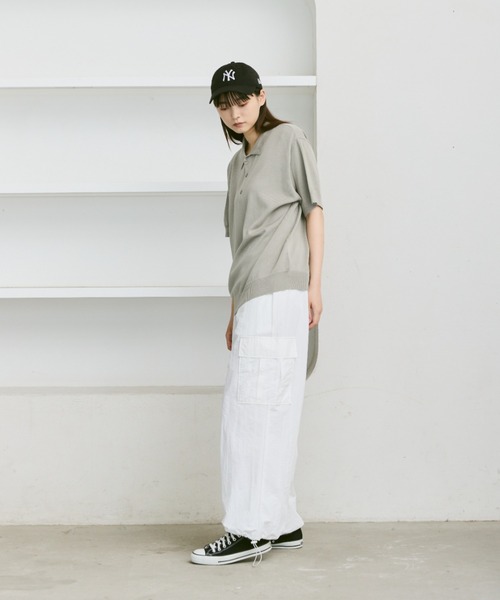 「flaner」 半袖ニット MEDIUM カーキ レディース_画像4