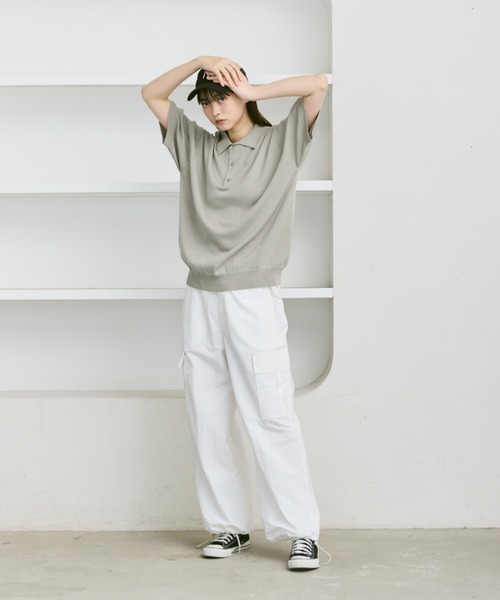 「flaner」 半袖ニット MEDIUM カーキ レディース_画像6