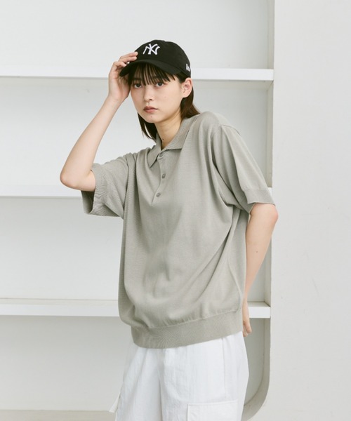 「flaner」 半袖ニット MEDIUM カーキ レディース_画像8