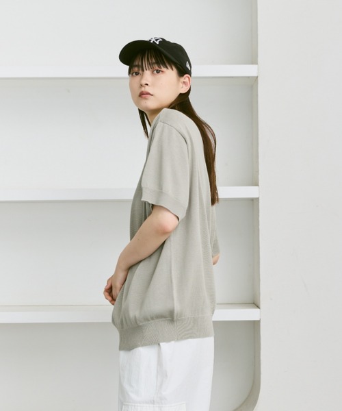 「flaner」 半袖ニット MEDIUM カーキ レディース_画像9