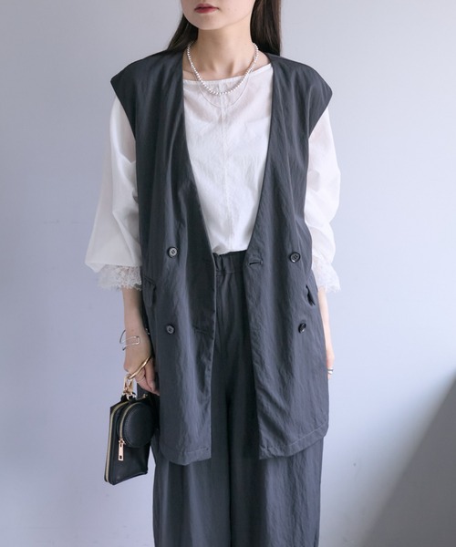 pual ce cin ベスト ジレ 「セットアップ対応」ノーカラーダブル