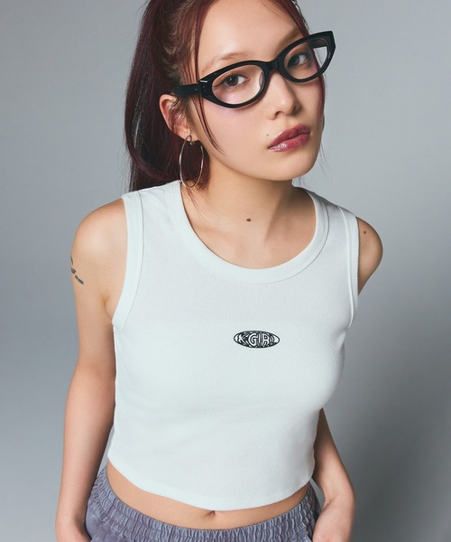 X-girl タンクトップ ノースリーブ OUTLINE OVAL LOGO TANK TOP