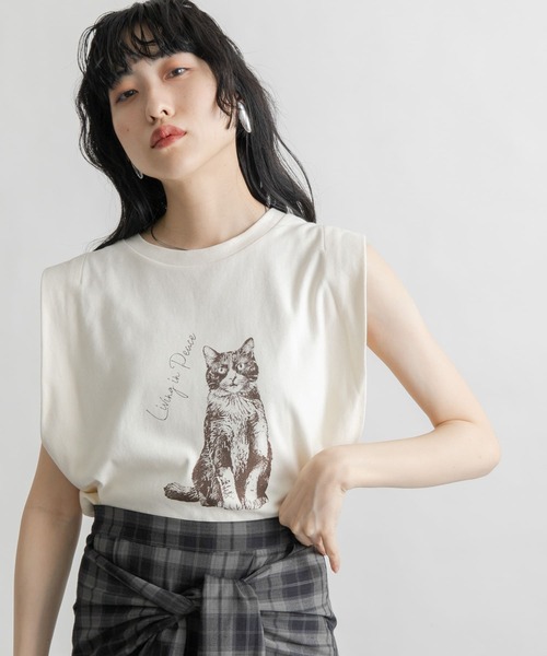 KBF tシャツ ノースリーブプリントカットソー レディース