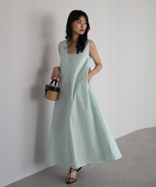 ENC ワンピース V neck volume flare one piece / Vネック