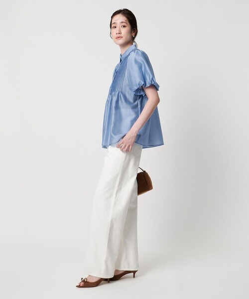 UNITED ARROWS シルキーピンタック ショートスリーブ ブラウス