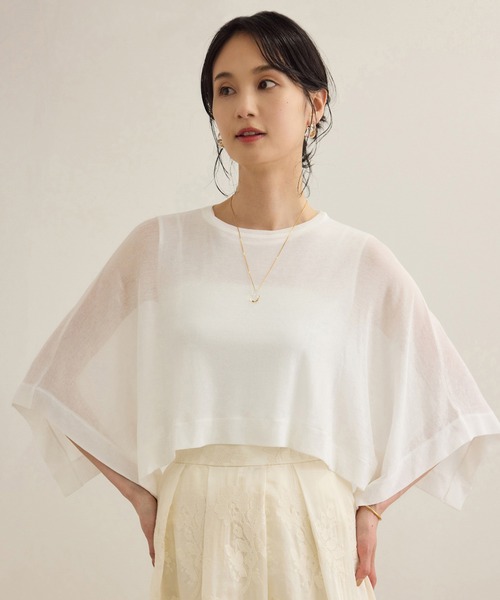 【ブルー（44）】【洗える】シアーフライスケープセットプルオーバー ROPE'（ロペ） tシャツ 「洗える」シアーフライスケープセットプル