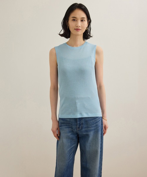 【ブルー（44）】【洗える】シアーフライスケープセットプルオーバー ROPE'（ロペ） tシャツ 「洗える」シアーフライスケープセットプル
