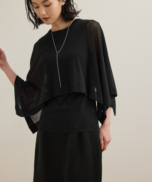 【ブルー（44）】【洗える】シアーフライスケープセットプルオーバー ROPE'（ロペ） tシャツ 「洗える」シアーフライスケープセットプル