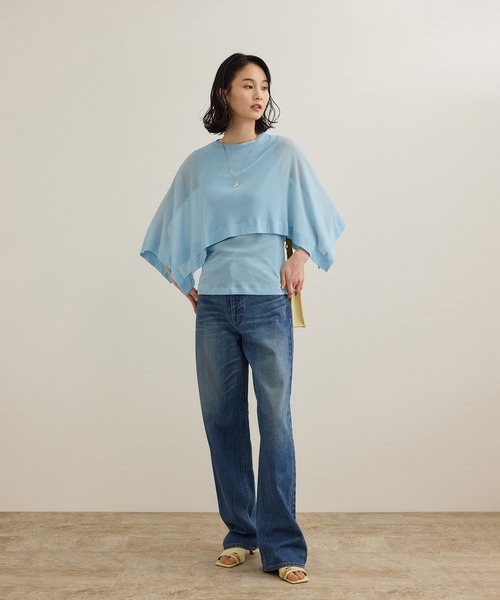 【ブルー（44）】【洗える】シアーフライスケープセットプルオーバー ROPE'（ロペ） tシャツ 「洗える」シアーフライスケープセットプル