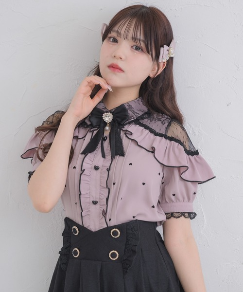 ROJITA ブラウス シャツ ハートフロッキー半袖フリルブラウス