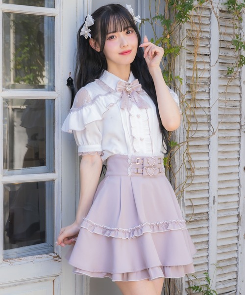ROJITA ブラウス シャツ ハートフロッキー半袖フリルブラウス