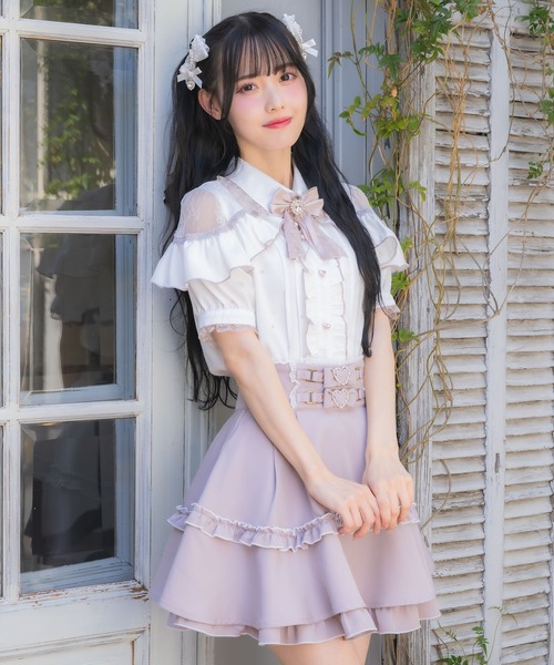 試着のみ ROJITAフリルブラウス ROJITA ブラウス シャツ ハートフロッキー半袖フリルブラウス