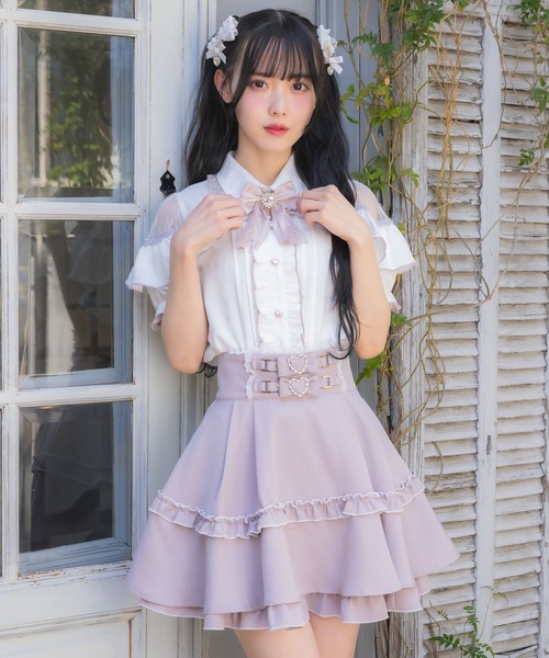 試着のみ ROJITAフリルブラウス ROJITA ブラウス シャツ ハートフロッキー半袖フリルブラウス