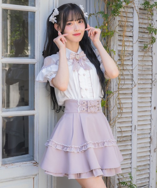 ROJITA ブラウス シャツ ハートフロッキー半袖フリルブラウス