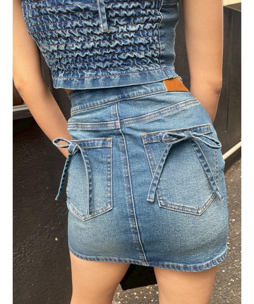 新品♡EVRIS デニムミニスカート 値下げしました！ EVRIS デニムスカート クロスウエストリボンデニムミニスカート