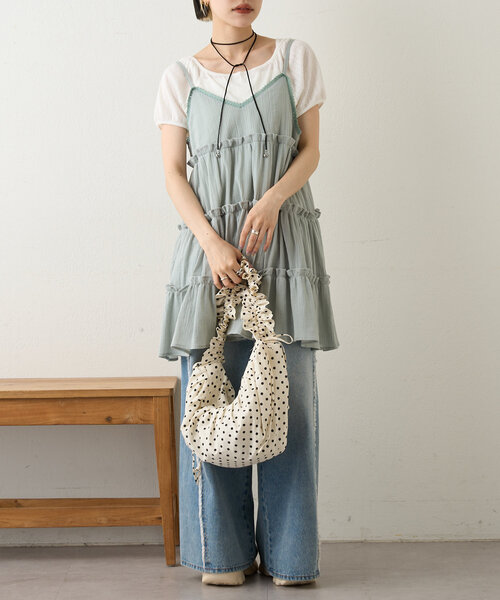 【関税込み】Chloe ピンク ティアードスリーブ ミニワンピース ティアードロングワンピース(2colors)（ピンク・青）春/夏 夏の