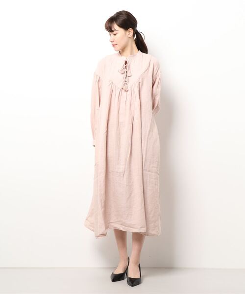 Samansa Mos2（サマンサモスモス） 長袖ワンピース フリ- ベージュ