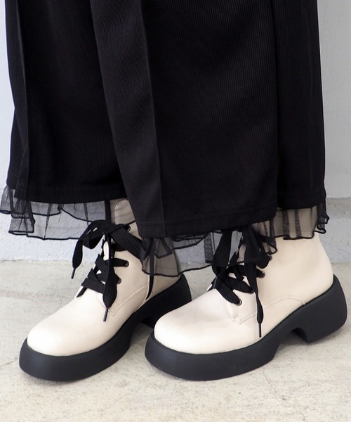 by あしながおじさん 厚底レースアップブーツ 8710617 レディース 靴 ショートブーツ ブリークトゥ byあしながおじさん ブーツ 厚底レースアップブーツ 8710617