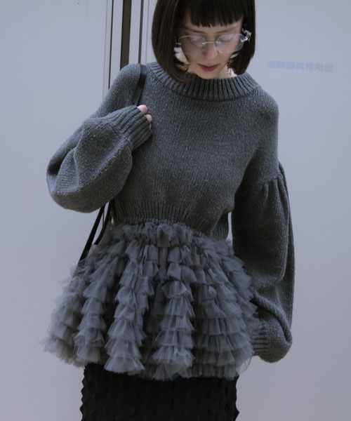 ハニーミーハニー ハニーミーハニー ニット volume tulle knit tops 