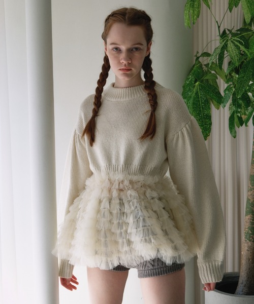 ニット セーター tulle tiered knit pullover レディース